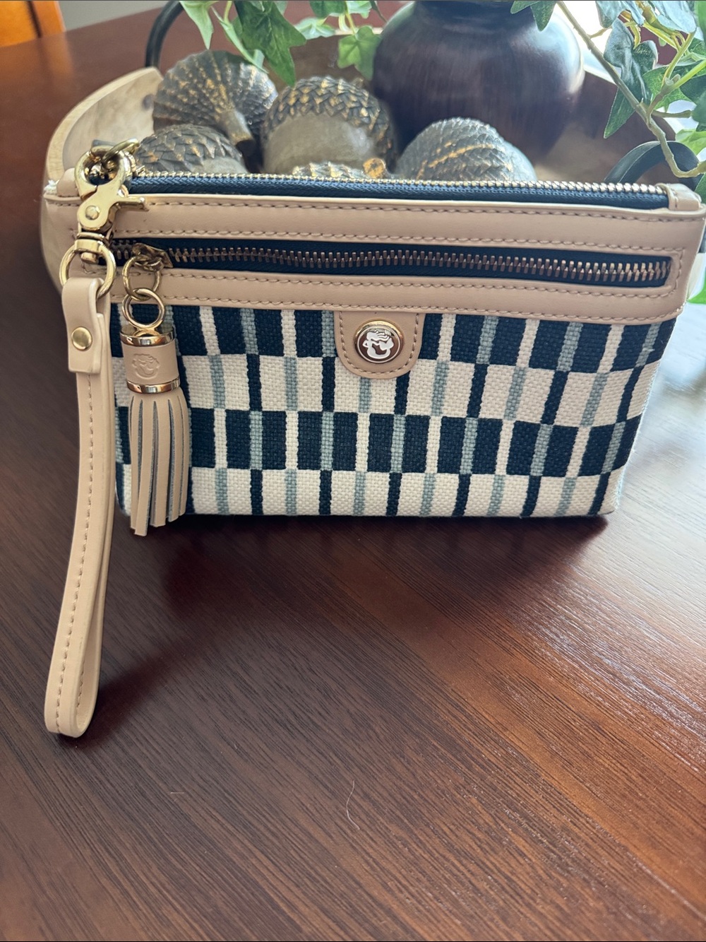 Spartina 449 Navy and Beige Tassel wristlet